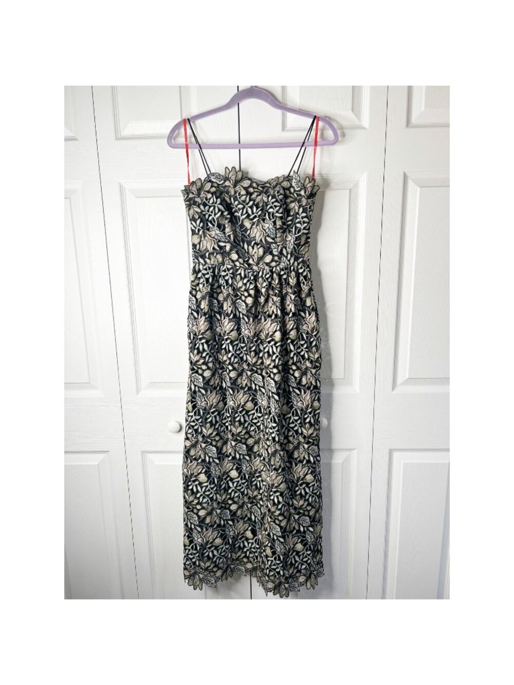 Monique Lhuillier Garden Lace Black Embroidered Midi Dress Women's Size 0
